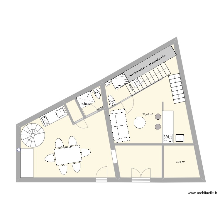 bureau sejour rdc. Plan de 4 pièces et 52 m2