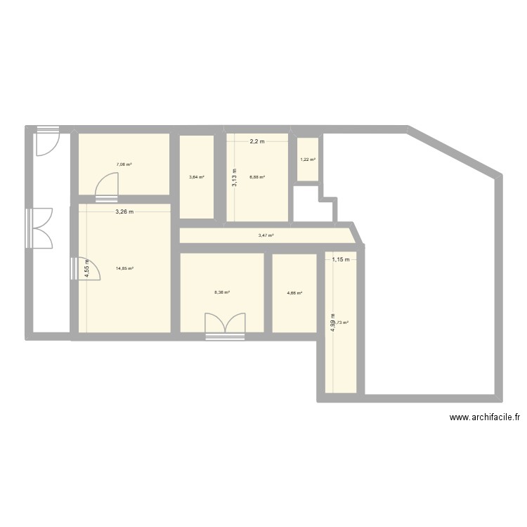 travail. Plan de 9 pièces et 56 m2