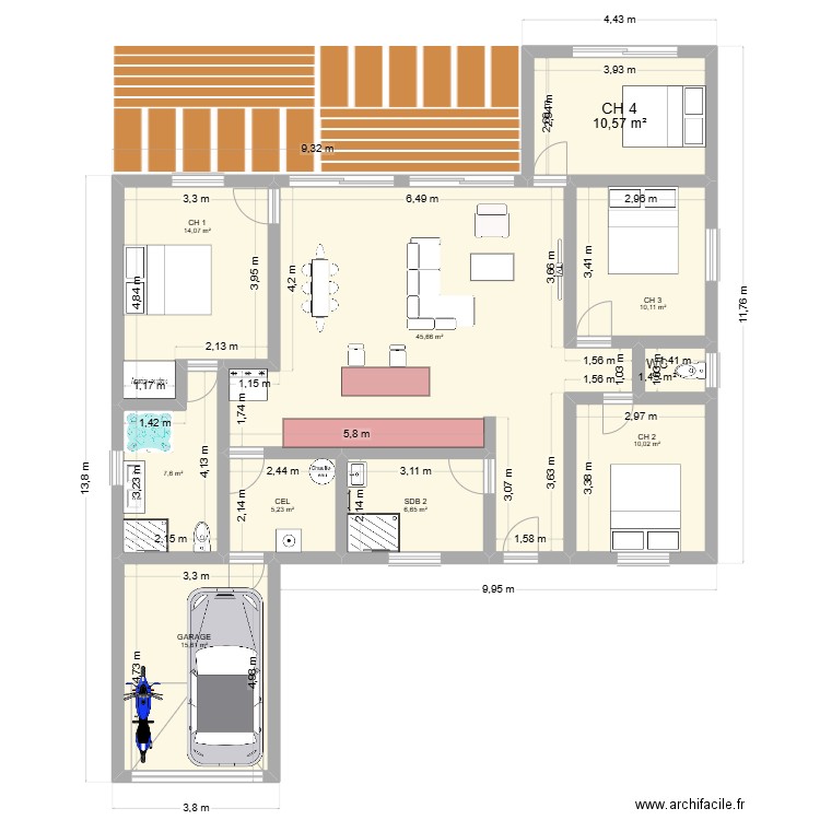 Maison en bois 1. Plan de 10 pièces et 127 m2