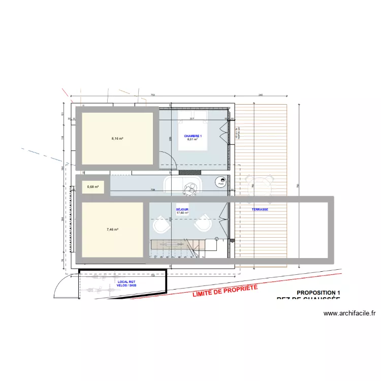 Plan C. Plan de 3  et 16 m²