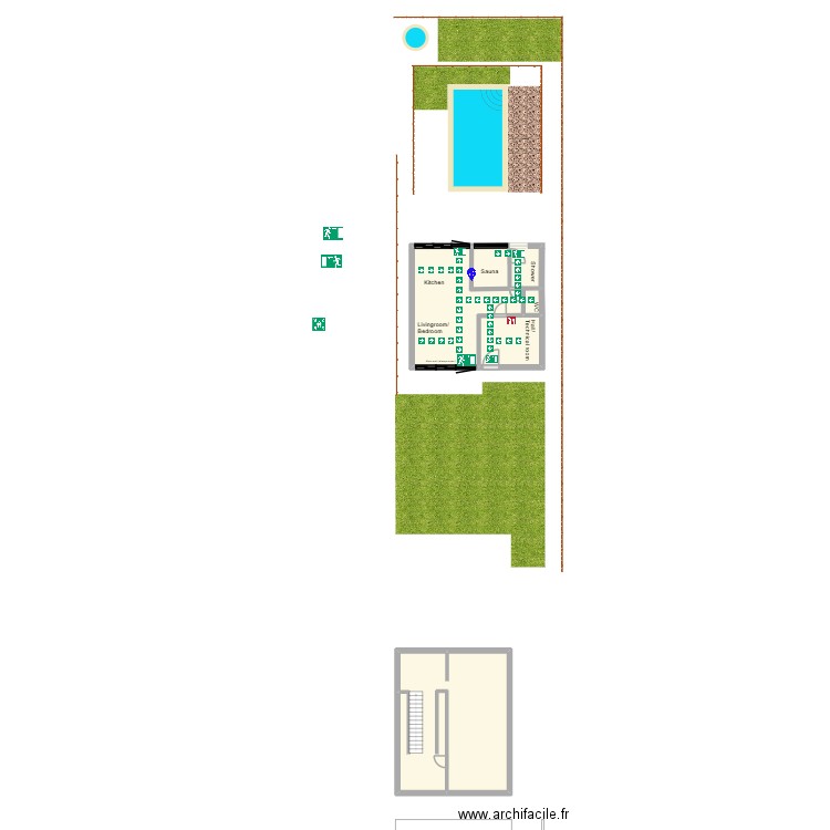 Evacuatieplan. Plan de 26 pièces et 285 m2
