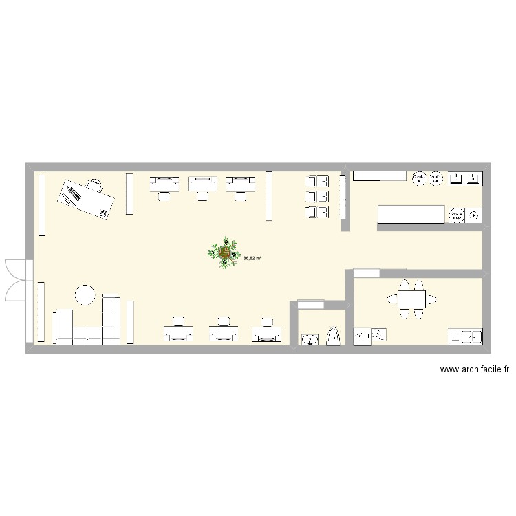 salon emnalu. Plan de 1 pièce et 87 m2