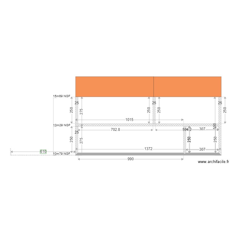 PCMI3 Plan de coupe existant. Plan de 1 pièce et 8 m2