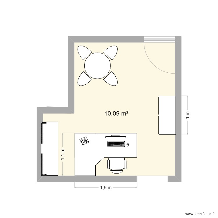 Bureau 2 agent comptable. Plan de 1 pièce et 10 m2