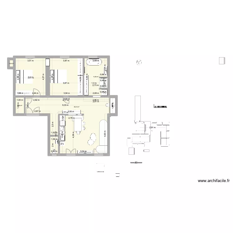 LES HALLES version 4. Plan de 5  et 95 m²