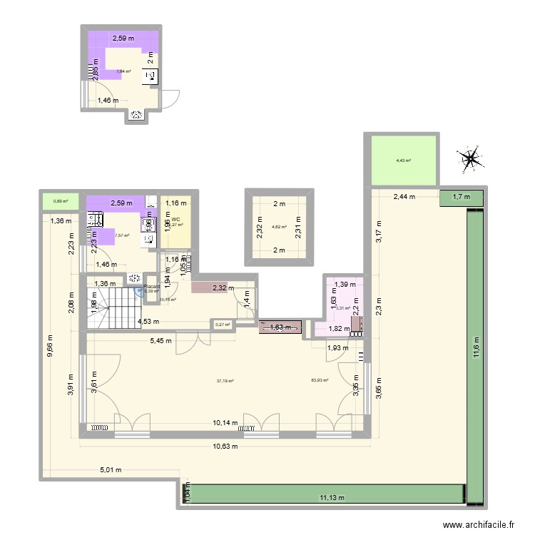 13 CS. Plan de 12 pièces et 164 m2