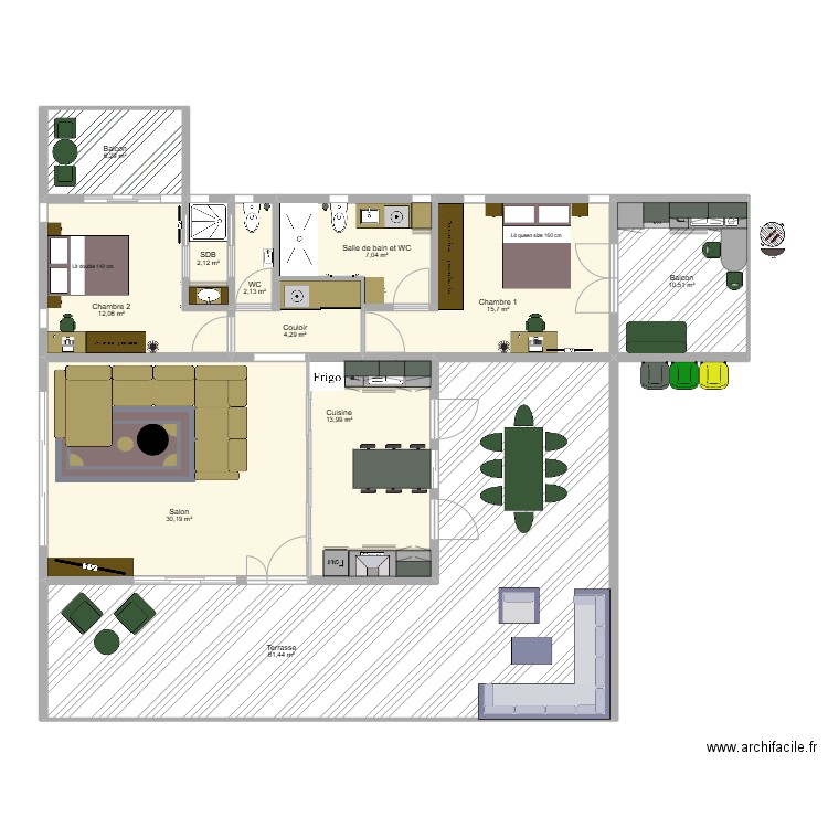 T3 + Terrasse en L. Plan de 0 pièce et 0 m2