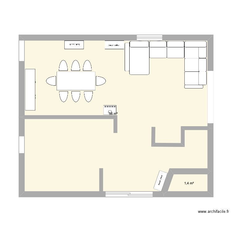 aménagement. Plan de 2 pièces et 57 m2