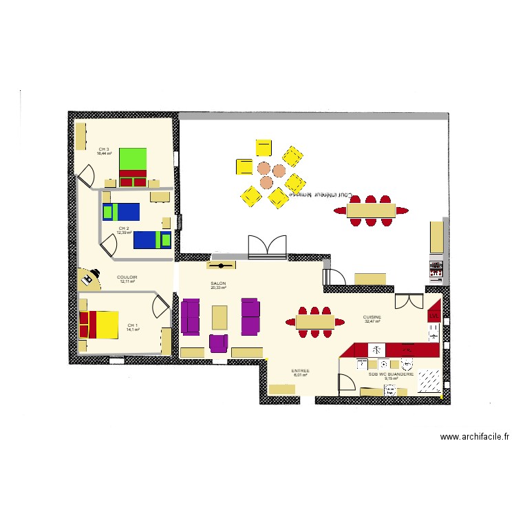 PLAN MAISON 2 MEUBLES. Plan de 8 pièces et 123 m2