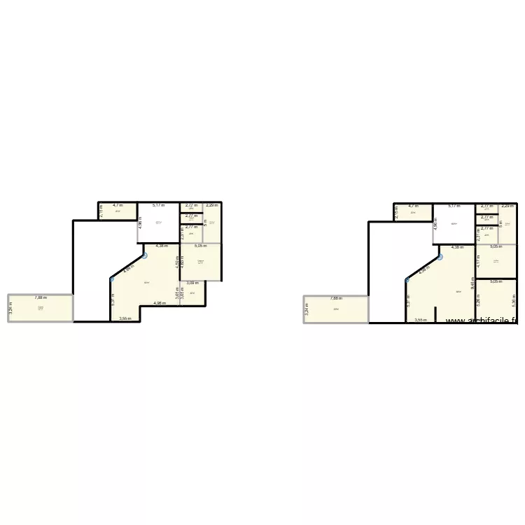 actuel. Plan de 19  et 383 m²