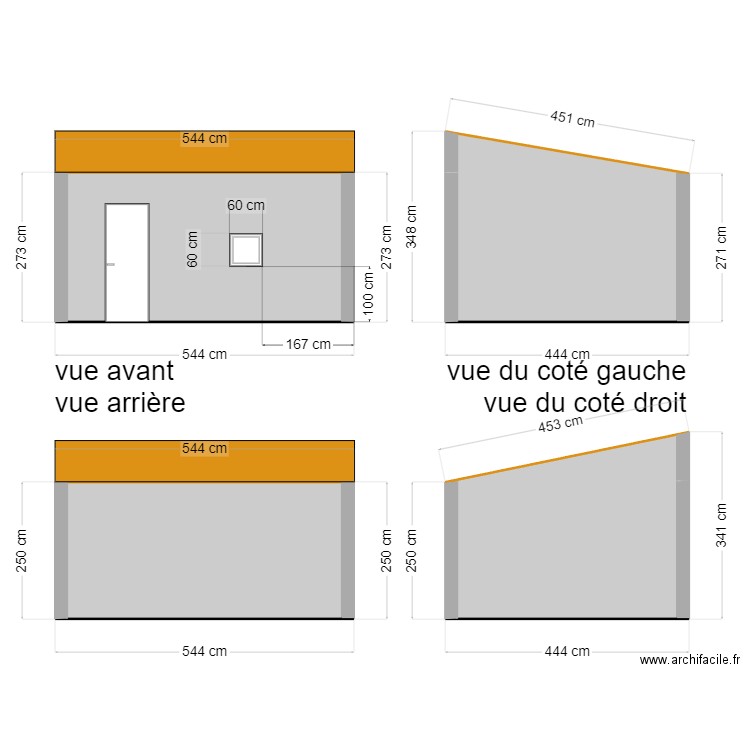 PLAN FACADES CABANON. Plan de 6 pièces et 50 m2