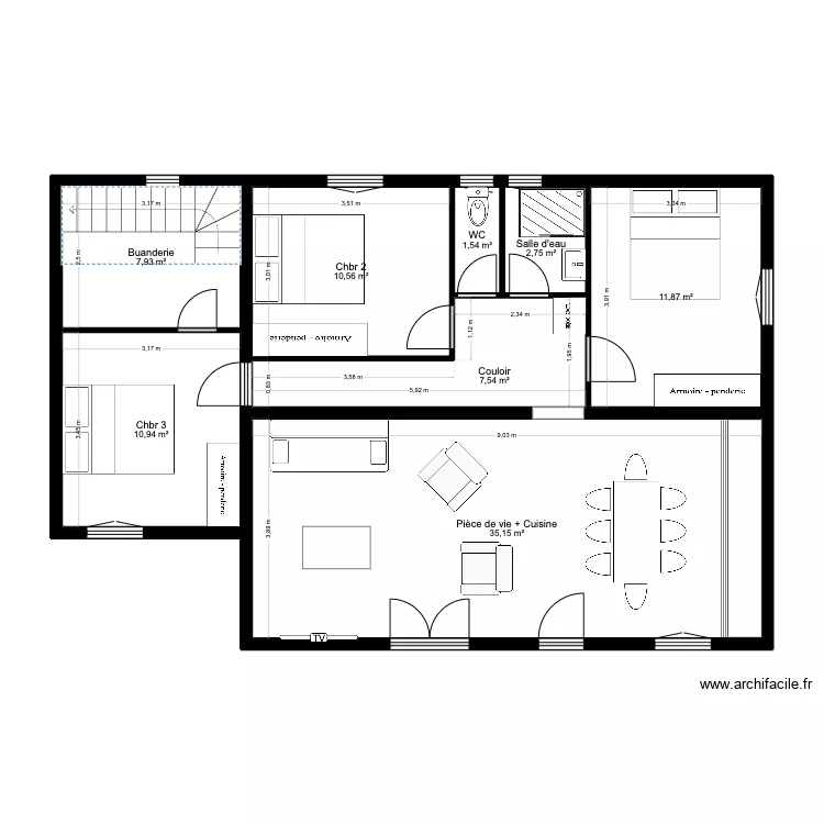 Maison m&eacute;m&eacute; loc - Am&eacute;nagement int&eacute;rieur. Plan de 