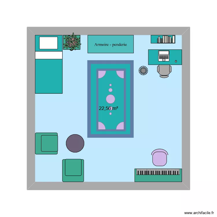 my bedroom. Plan de 1  et 23 m²
