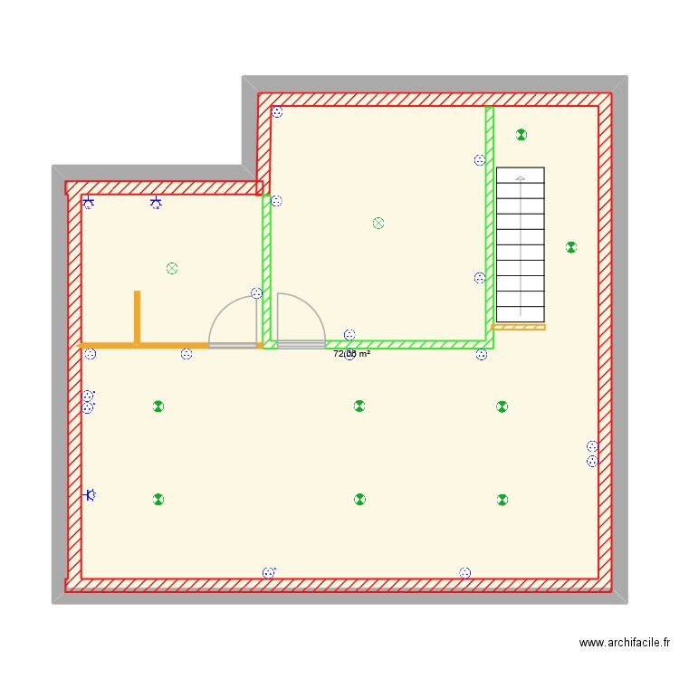 R+2. Plan de 1 pièce et 72 m2