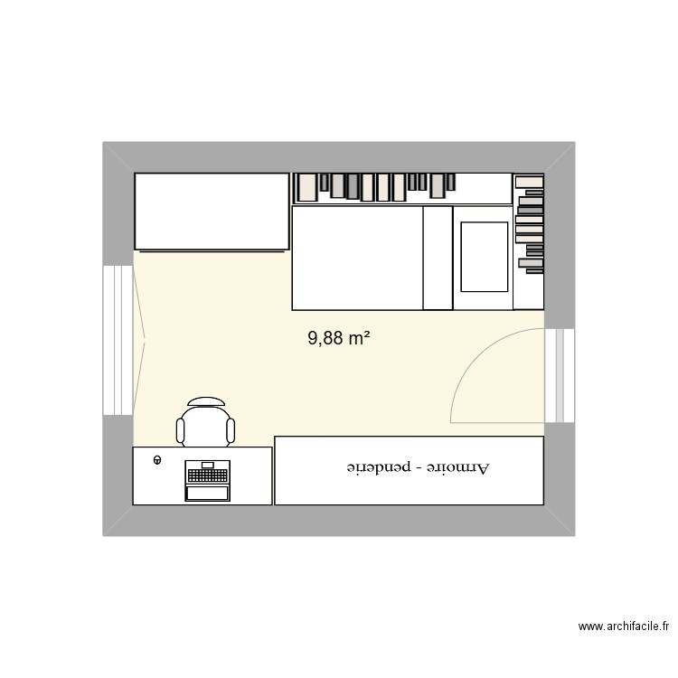 RDC Chambre enfant. Plan de 1 pièce et 10 m2