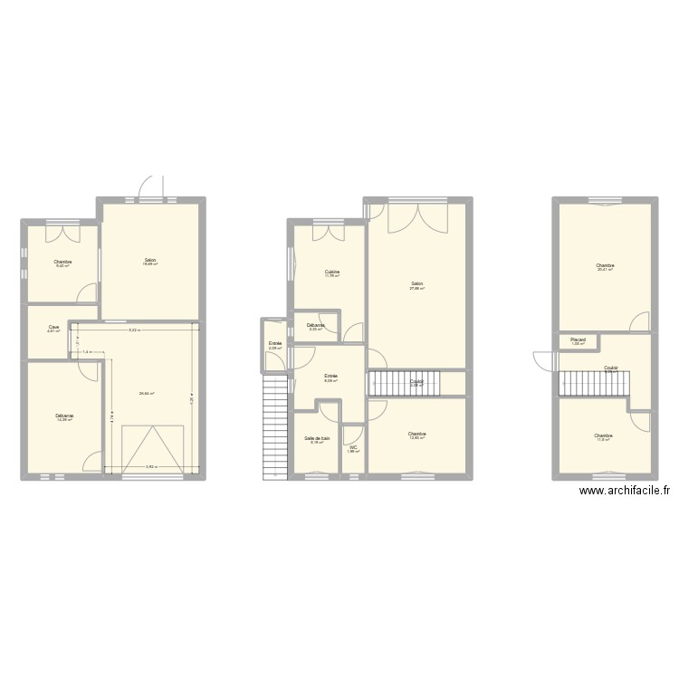 Chambre Faël. Plan de 18 pièces et 193 m2