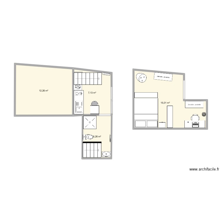 Studio - option 6. Plan de 4 pièces et 40 m2