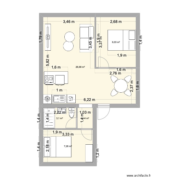 11 BRU...  bis. Plan de 5 pièces et 48 m2