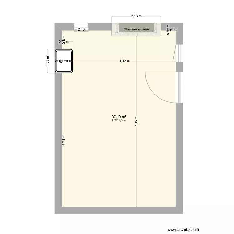 Plan int&eacute;rieur maison du puit simplifi&eacute;. Plan de 1 pièce et 37 m²