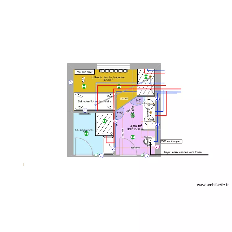 Salle de bain neoules + salle d eau parentale. Plan de 
