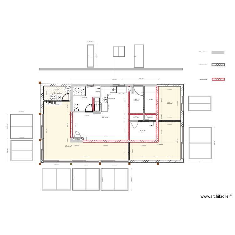zelande 13  situation existante rouge. Plan de 13 pièces et 85 m2