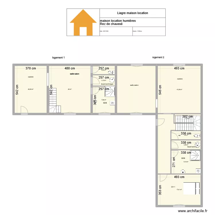 Liagre maison location humi&eacute;res. Plan de 