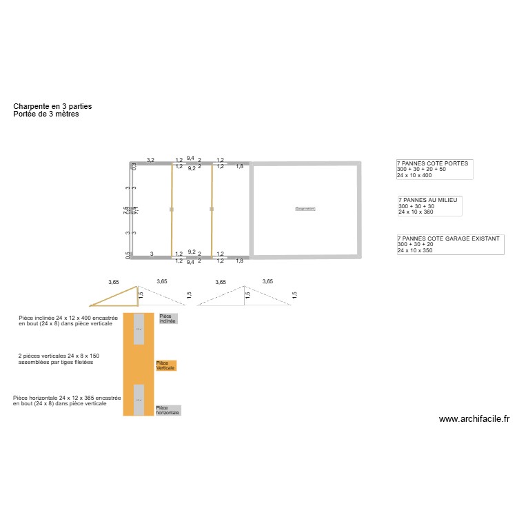 Extention Garage Charpente. Plan de 0 pièce et 0 m2