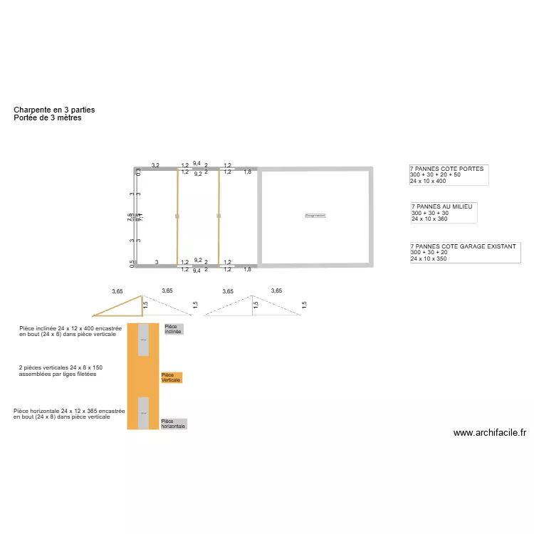 Extention Garage Charpente. Plan de 1 et 57 m² Extention Garage Charpente. Plan de 1 et 57 m²