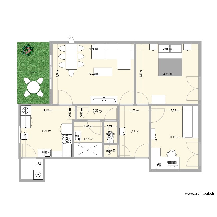 Edouard HERRIOT. Plan de 9 pièces et 61 m2