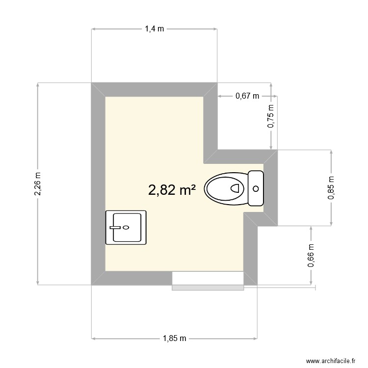 WC handicapé. Plan de 1 pièce et 3 m2