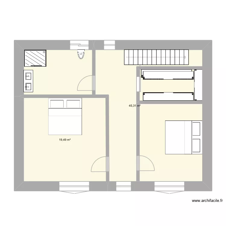 Etage. Plan de 2 pièces et 65 m² Etage. Plan de 2 pièces et 65 m²
