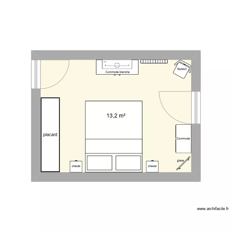 Chambre nous. Plan de 1  et 13 m²