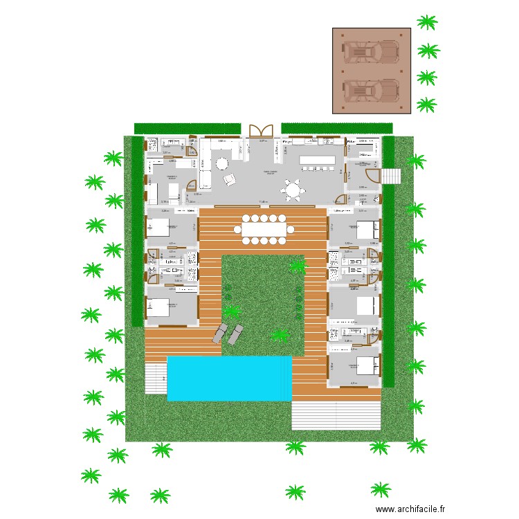Taiba. Plan de 15 pièces et 230 m2