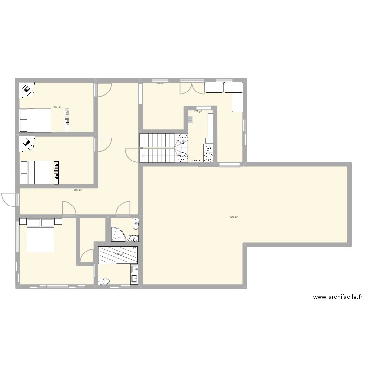 maison conteneur. Plan de 6 pièces et 169 m2