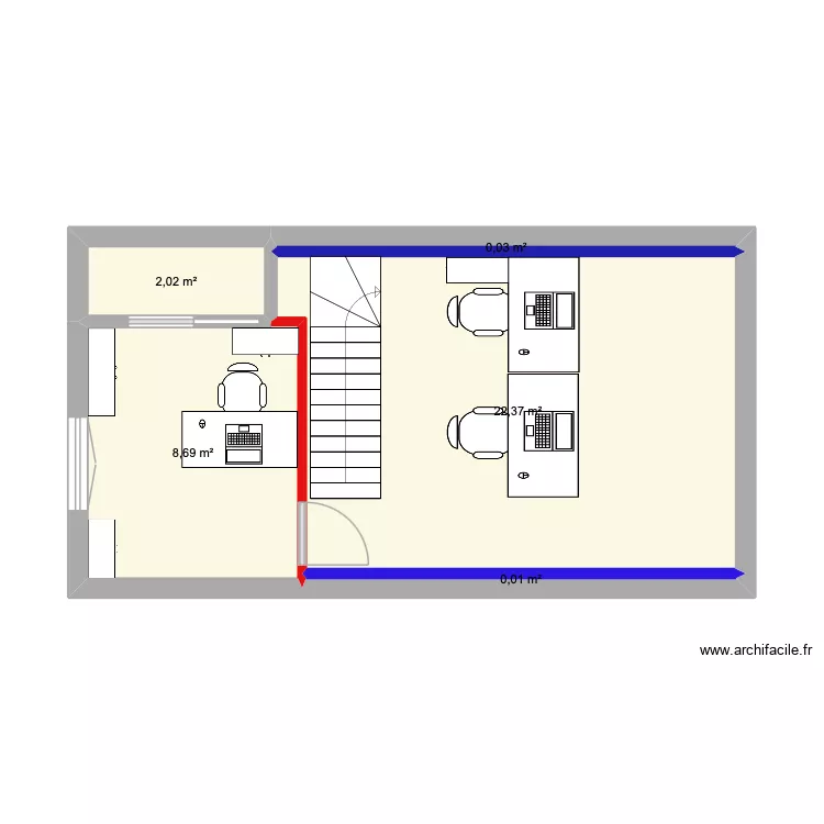 BUREAU. Plan de 12 pièces et 60 m²