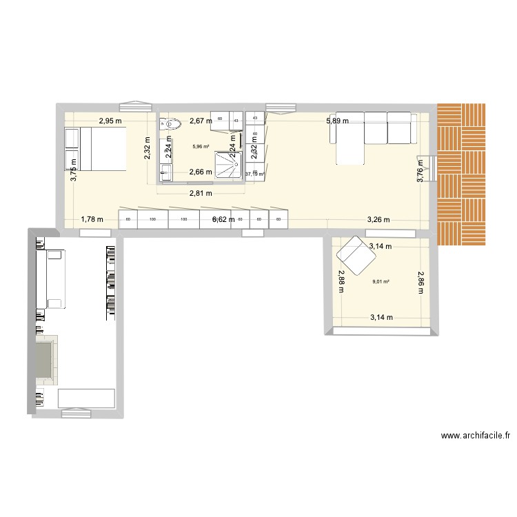 plan avec cotes archi novembre25. Plan de 3 pièces et 52 m2