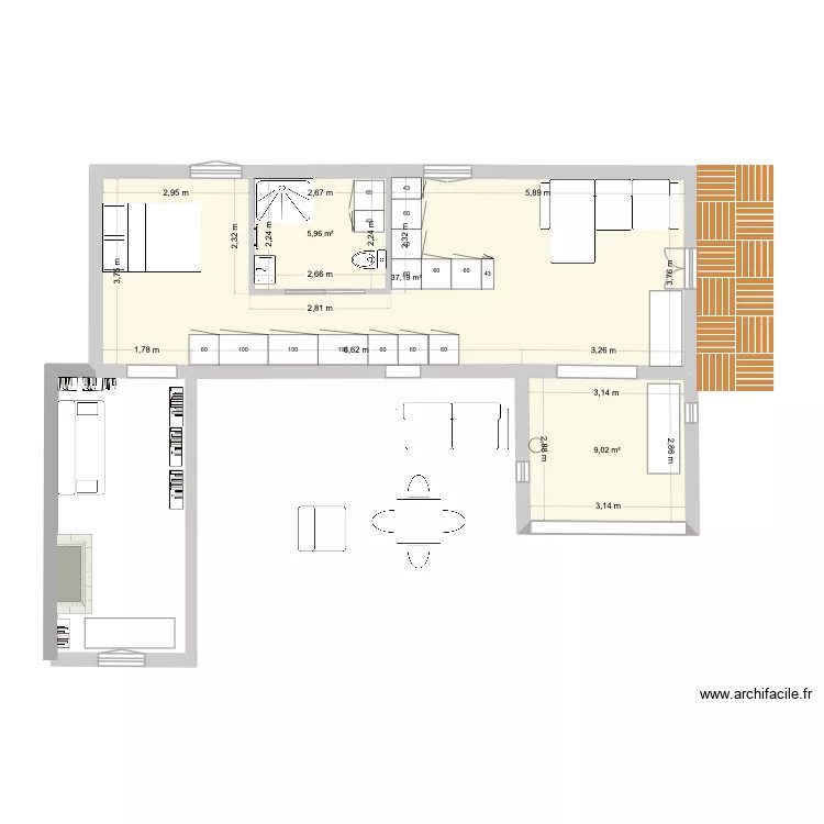 plan avec cotes archi novembre25. Plan de 3 pièces et 52 m²