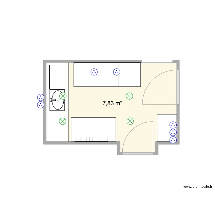 buanderie. Plan de 1 pièce et 8 m2