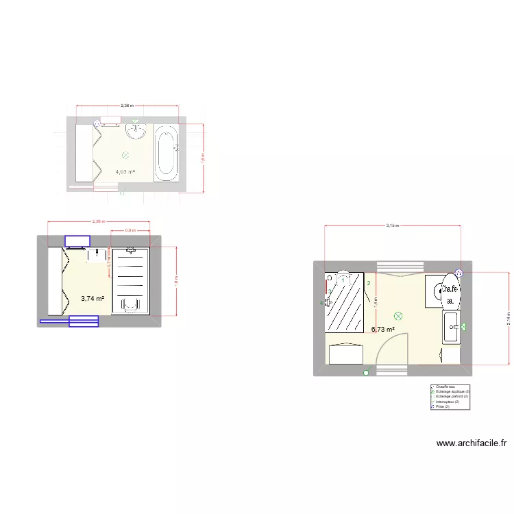 sdb alberte. Plan de 2  et 10 m²