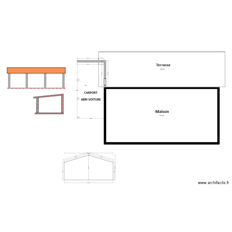 Tiffany Pajon Plan avec Carport ou Abri Voiture. Plan de 2 pièces et 210 m2