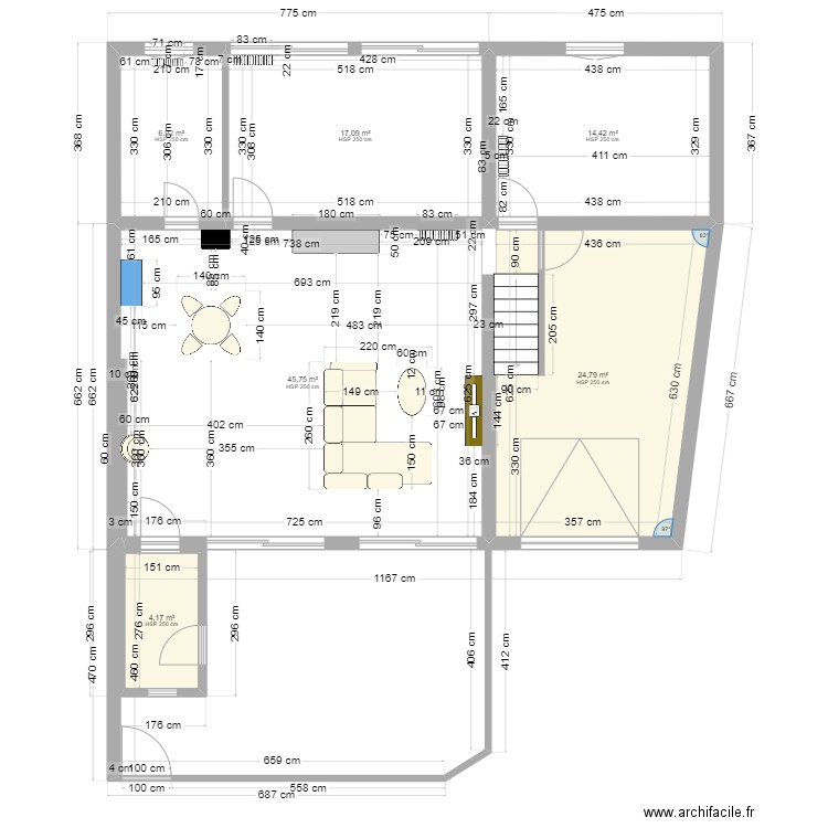 Francois Mesnil Rez-de-Chaussée. Plan de 6 pièces et 113 m2