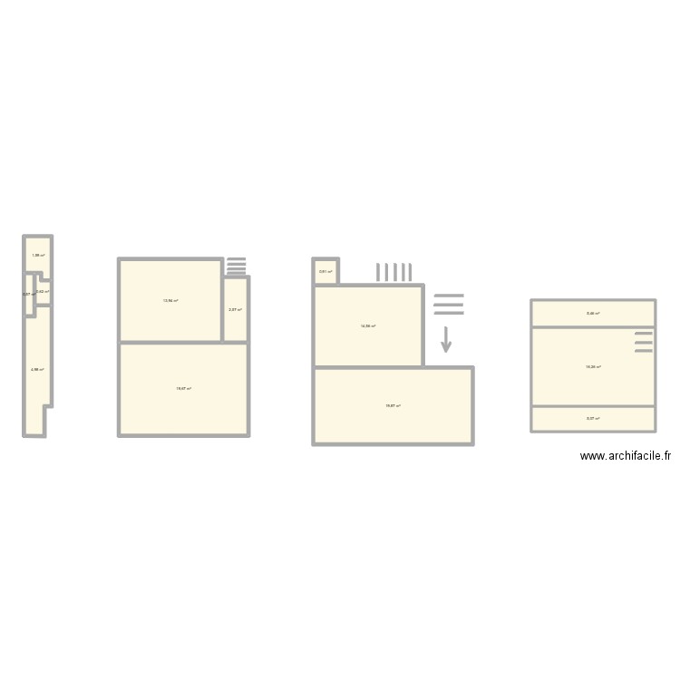 rdc. Plan de 13 pièces et 106 m2