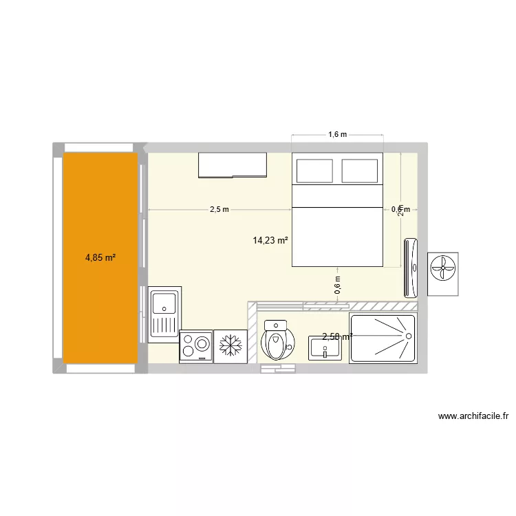 Bungalow 3. Plan de 3  et 22 m²