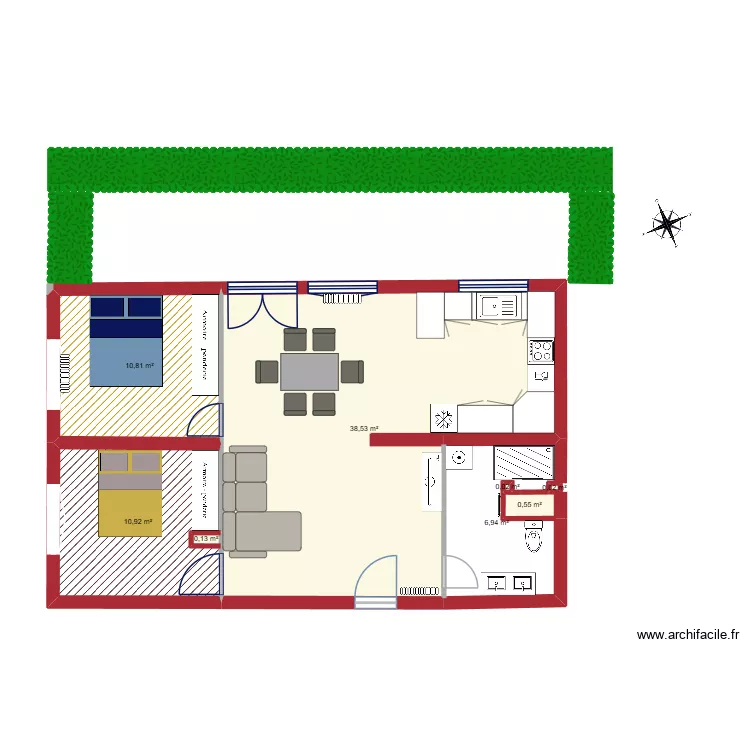 MANSARD après travaux murs rouges. Plan de 8 et 68 m² MANSARD après travaux murs rouges. Plan de 8 et 68 m²