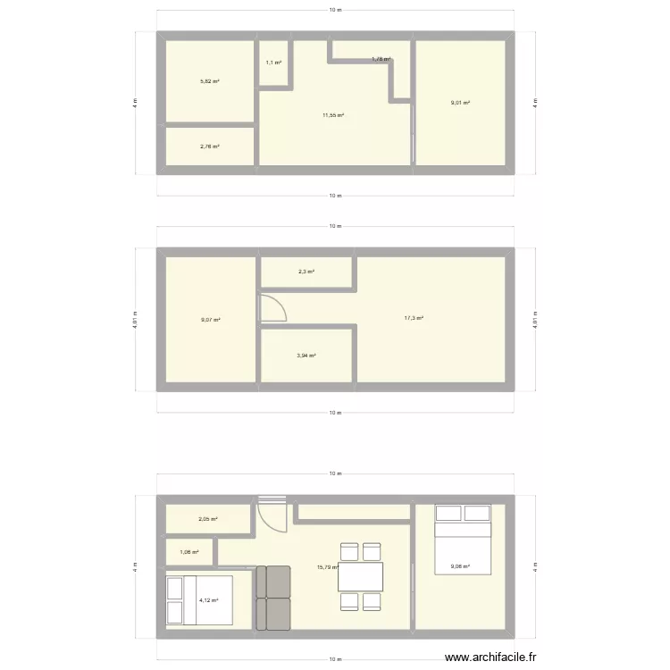 MH-40m2. Plan de 15  et 97 m²