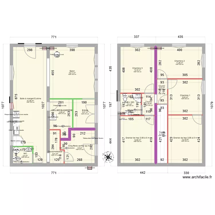 Plan ITE et modif cloison ancienne poste. Plan de 16  et 141 m²