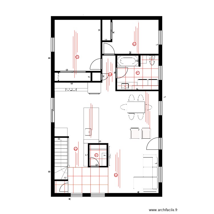 lavigueur rdch Pose. Plan de 6 pièces et 90 m2