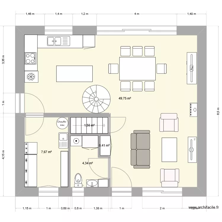 IGNY RdC TOURNANT. Plan de 5 Pièces et 64 m²