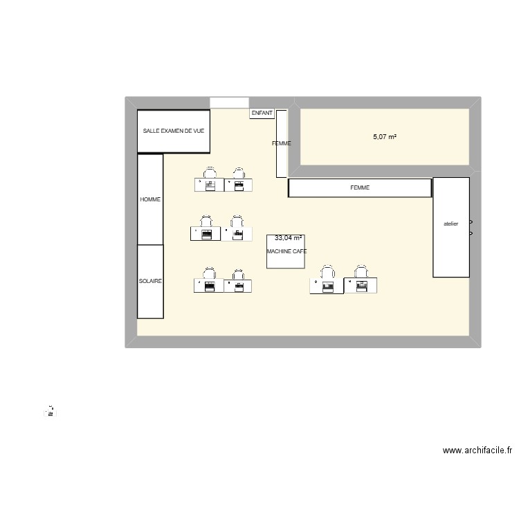 grand optical. Plan de 2 pièces et 38 m2