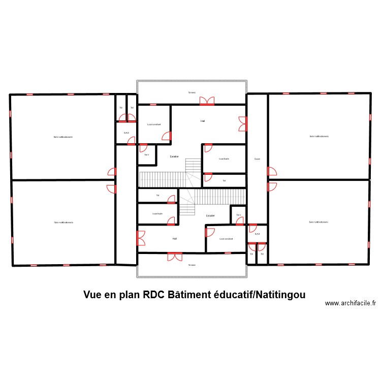 VUE EN PLAN COTE-REZ-DE-CHAUSSÉE BATIMENT ÉDUCATIF . Plan de 0 pièce et 0 m2